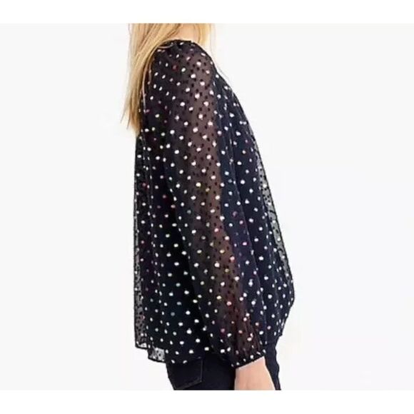 J. CREW- Popover in Rainbow Clip Dot Chiffon Semi Sheer Navy Multi, Size XL - Picture 8 of 13